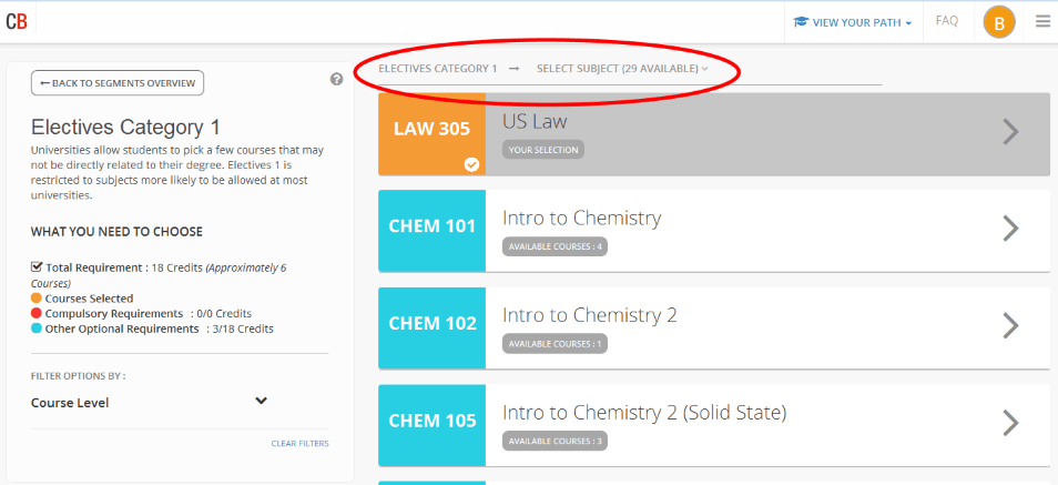 Degree Path electives circle