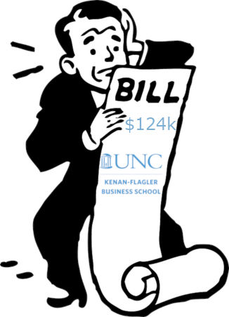 Guy holding large tuition bill from UNC Kenan Flagler